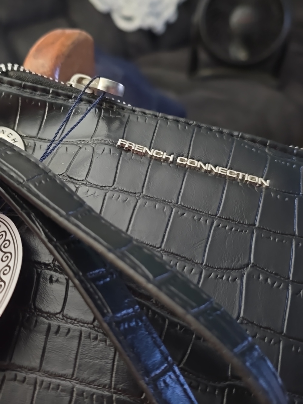 French Connection Black Croc-Embossed 2 Clutches That Separate - Picture 2 of 2